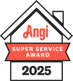 Angi Super Service Award logo for 2025, symbolizing excellence in home services.