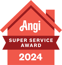 Angi Super Service Award 2024 logo featuring a house graphic.