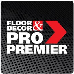 Logo of Floor & Decor Pro Premier program with a bold red arrow.